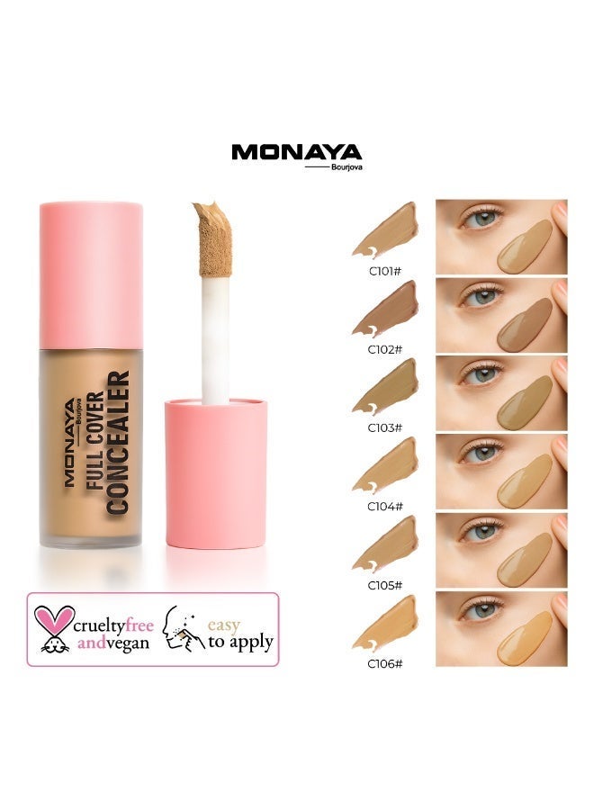 مونايا C002 كونسيلر فل كوفر – ٦ ألوان، ٣ مل لكل واحدة، ثابت طويل، تغطية كاملة، خالي من التجارب على الحيوانات، تركيبة مرطبة لكل أنواع البشرة - Image 2